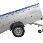 Anhänger mit faltbarer Deichsel Garden Trailer 230 KIPP mit zusätzlichen Bordwänden, Stützrad und blauer Flachplane-Neu