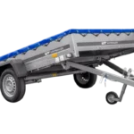 Einachsanhänger 264×150 UNITRAILER GARDEN 265 KIPP mit einem Flachplanenträger und blauer Plane-Neu